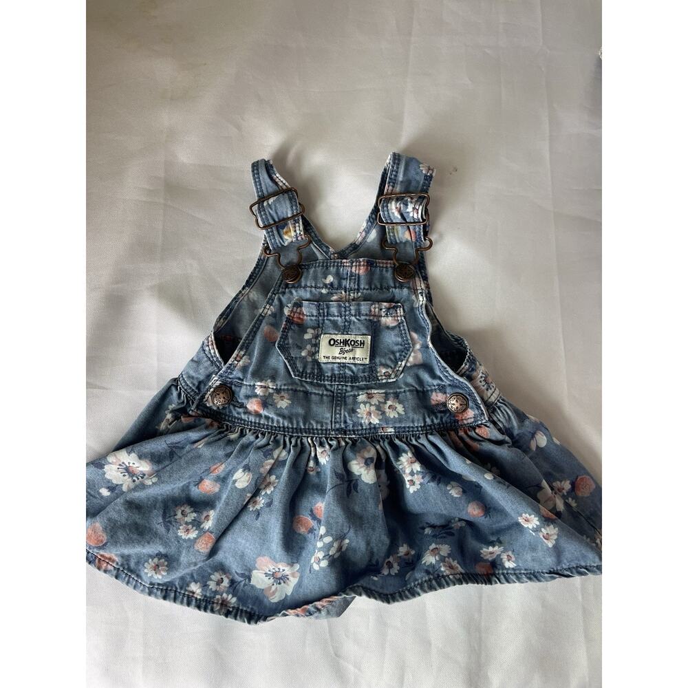 OshKosh B'Gosh Vestbak Overall Dress Girls Size 3 Months Blue Pink Floral